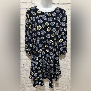 Loft Floral Long Wide Sleeve Dress Flared Wedding Guest Office Peonies Small P